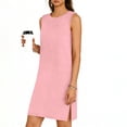 thumbnail image 4 of DeHolifer Womens Mini Dresses Summer Casual Sleeveless Crewneck Split Solid Color Beach Travel Vacation Sundress Pink 2XL, 4 of 6