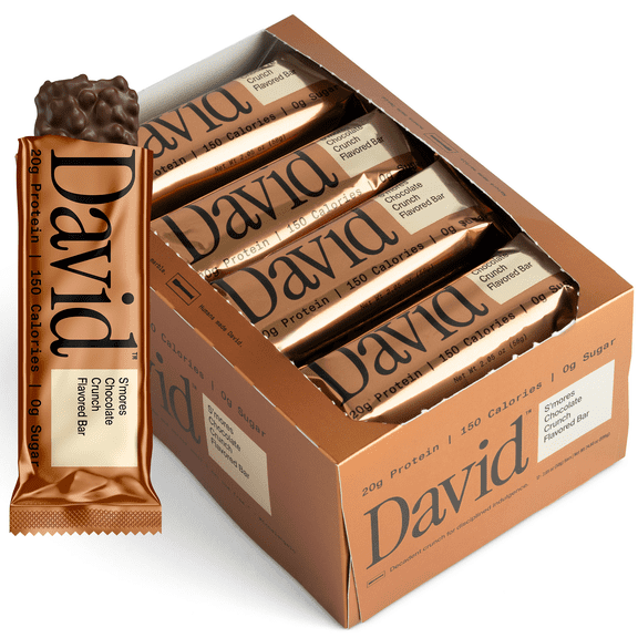 David Bronze High Protein Bars, S'mores Chocolate Crunch, 20g Protein, 12 Count