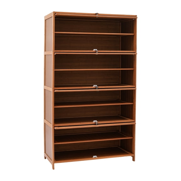 9-Tier Bamboo Top Shoe Cabinet 31.5" - Holds 50  Pairs (Natural Wood Grain)