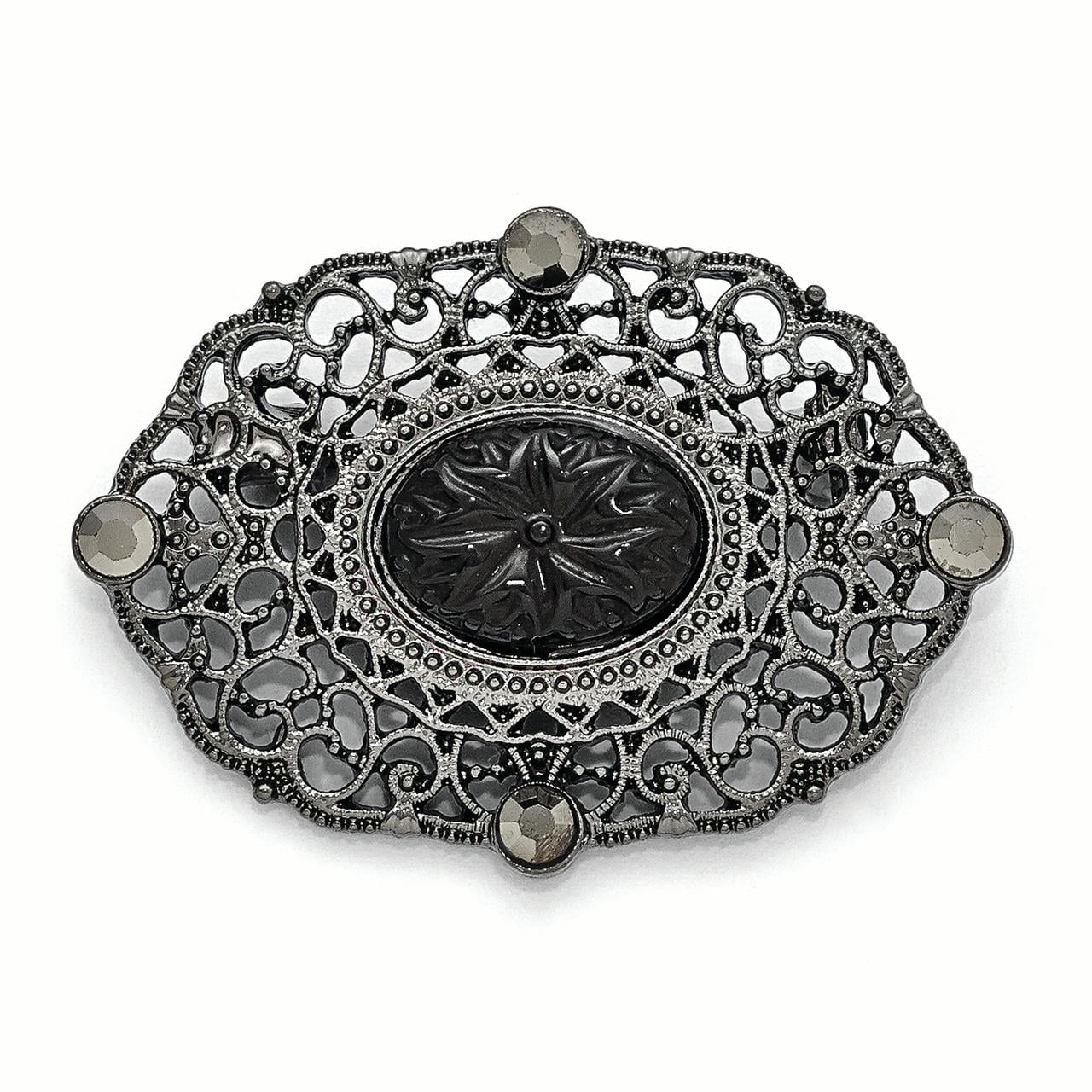 Downton Abbey Black-plated Downton Abbey Black Glass & Black Epoxy Oval Pin by