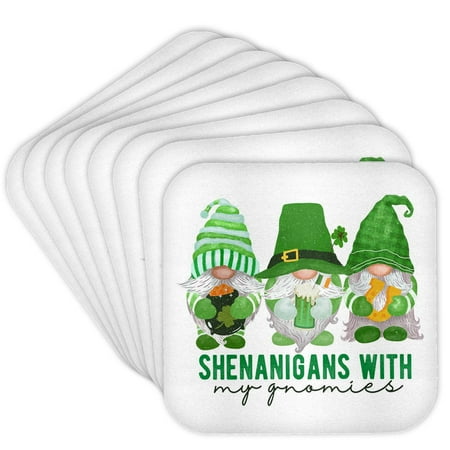 3drose, Three Cute Irish Gnomes Shenanigans with My Gnomies, Set of 8 Coasters - Cork