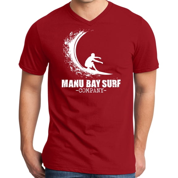 Mens Manu Bay Surf Company WHITE WAVE Surfer T-shirt, Extra-Small Classic Red