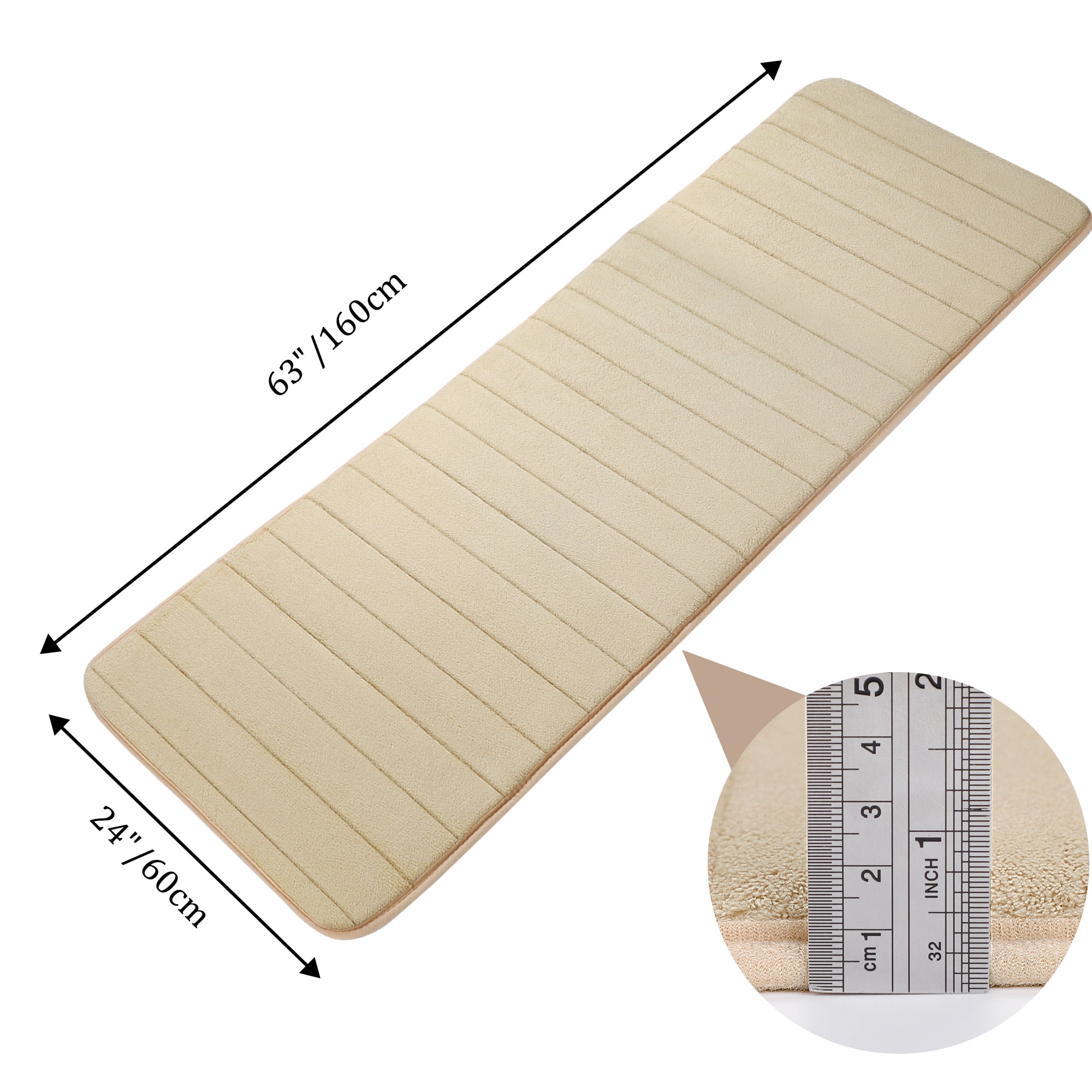 Unique Bargains Anti-slip Memory Foam Bath Floor Mat Area Runner Rug Beige 24"x63"
