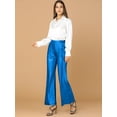 thumbnail image 2 of Pantalón palazzo acampanado con pierna ancha y cintura alta con brillo brillante metálico fiesta para mujer Azul S, 2 of 6