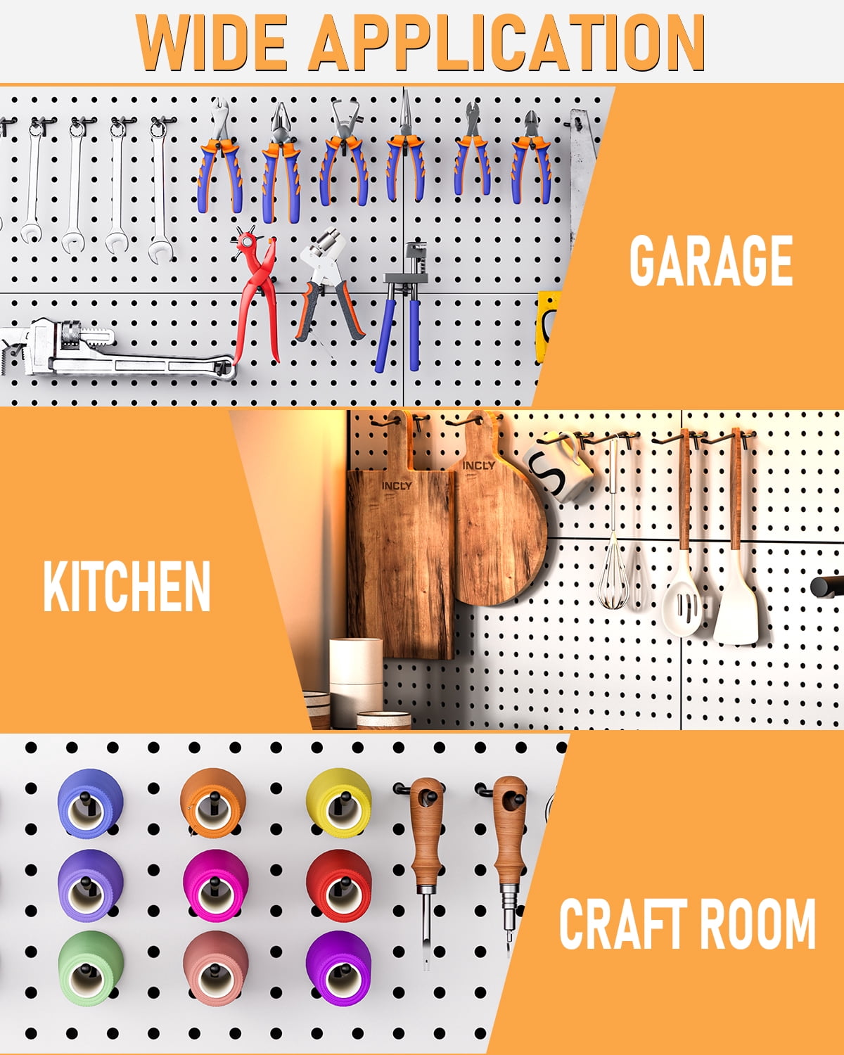 INCLY 60 Pack 2/4/6 Inch Black Pegboard Hooks, Heavy Duty Peg Board Shelving Hooks Accessories, Peg Board Tool Hangers Fit for 1/4" Pegboard Hanging Tools Garage, Craft Organizing, Kitchen, Store