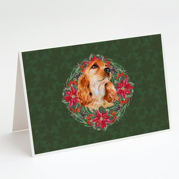 Cocker Spaniel Poinsetta Wreath Greeting Cards and Envelopes Pack of 8