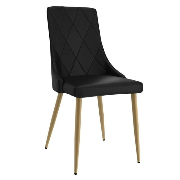 Ensemble de 2 chaises d’appoint contemporaines en similicuir et métal, noir et pieds doré vieilli