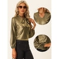 thumbnail image 2 of Blusa de Color Metálica Brillante para Mujer con Cuello Anudado Camisa de Manga Larga para Fiestas Oro XS, 2 of 5