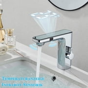 Chrome Bathroom Sink Faucet Smart Sensor 1 Hole LED Temp Display Lavatory Vanity Mixer Taps Touchless Bathroom Faucet