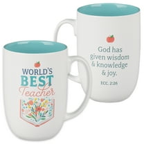 Christian Art Gifts Large Ceramic Novelty Scripture Coffee & Tea Mug for Women: World's Best Teacher - Inspirational Bible Verse, Microwave & Dishwasher Safe Drinkware, White & Teal Floral, 15 oz.