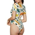 thumbnail image 3 of The Xecao Dinosaurs and Tropical Leaves Women's Crew Neck Body Suit, a short-sleeved bodysuit and basic swimsuit, both comfort and style for dating and daily life, 3 of 9