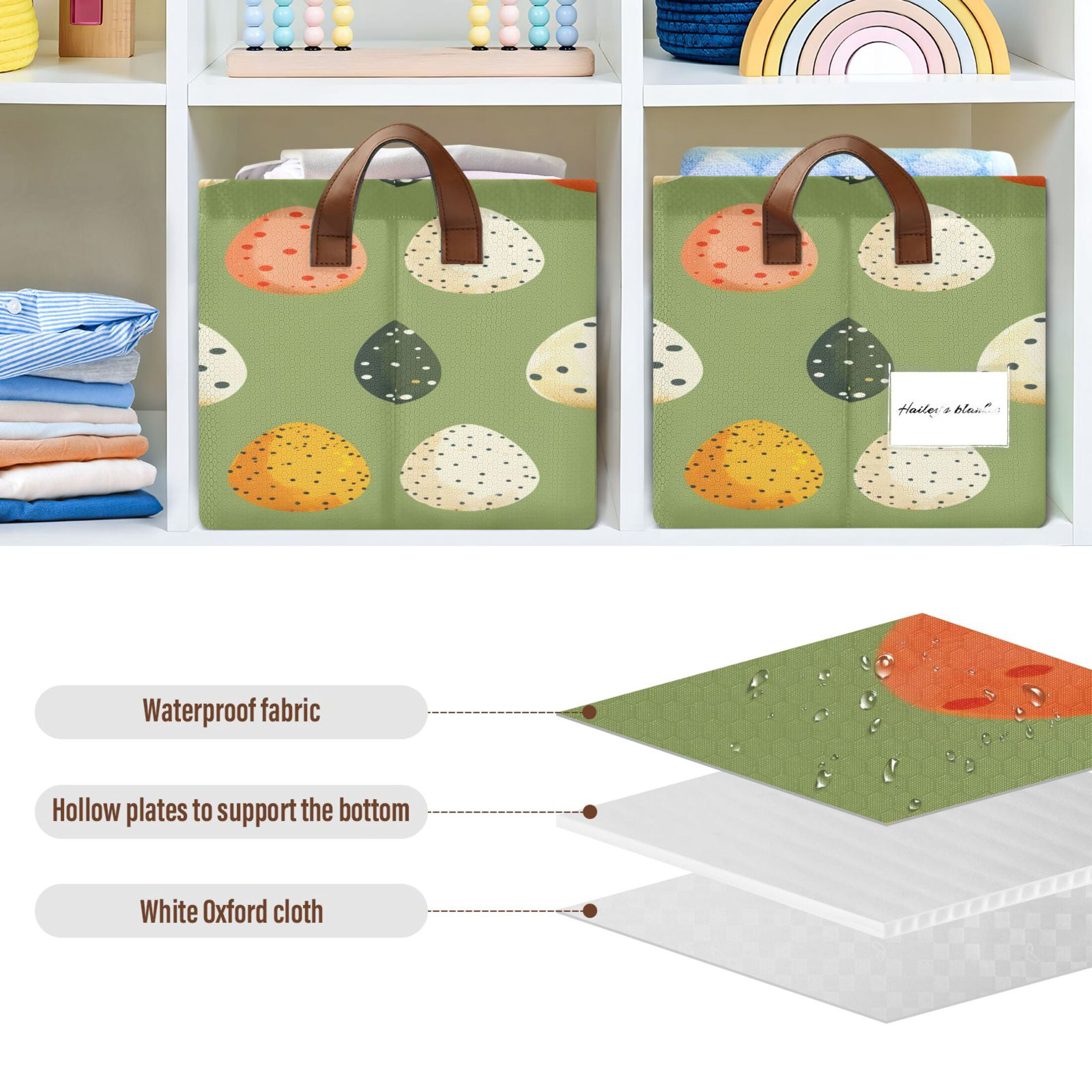 Ryvnso Easter Eggs Polka Dots Storage Bins Large Basket Foldable Cube Toys Organizer with Handles 2 PCs