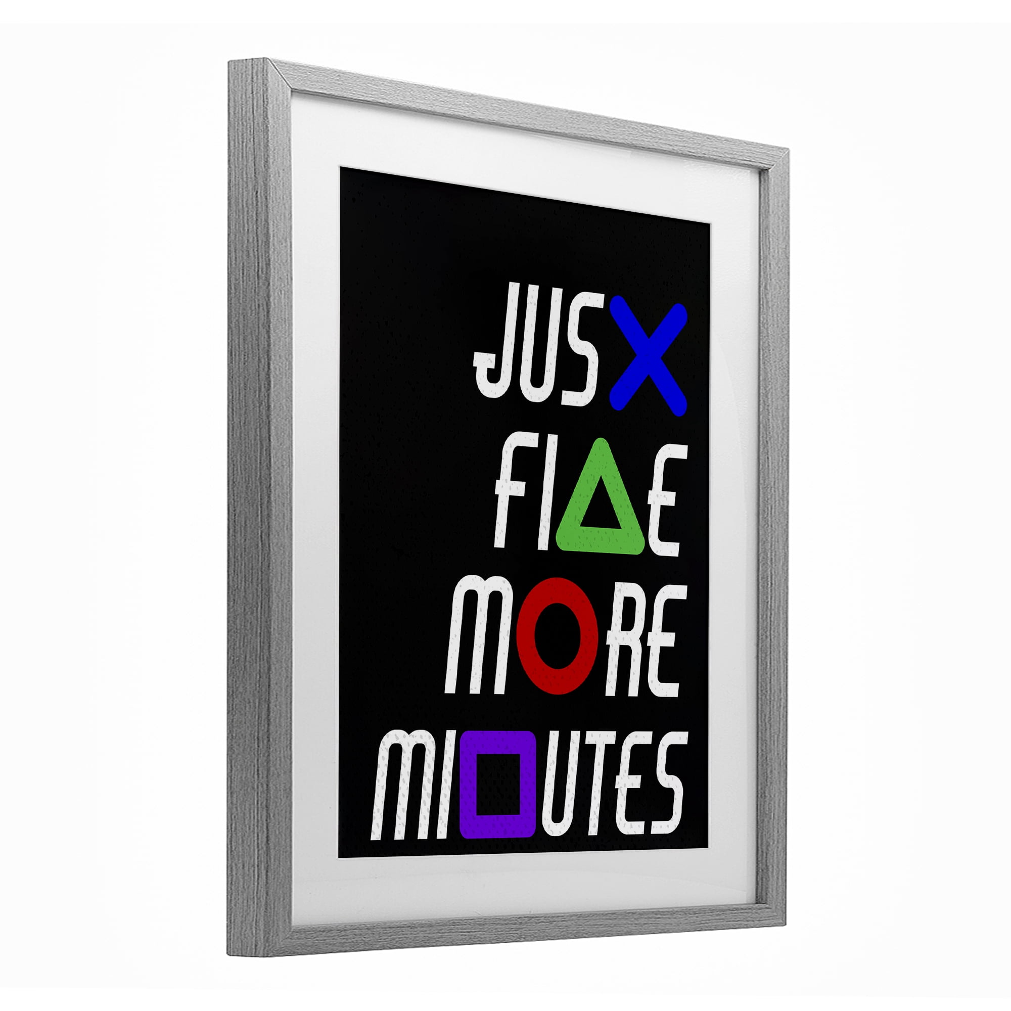 Just Five Minutes Gamer Buttons Gray Framed Print Under Glass, design by Kim Allen