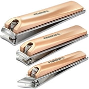 Familife Rose Gold Nail Clipper Set, Stainless Steel Toenail Fingernail Clippers Slant Side Edge Nail Cutter 3 pcs Manicure Pedicure Set with Travel Case