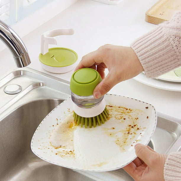 UPITOR Dish Brush with Soap Dispenser Soap Dispensing Palm Brush for Dishwashing Kitchen Scrub Brushes Dish Scrubber with Holder Drip Tray for Cleaning Sink Pans Pots Walmart Business Supplies