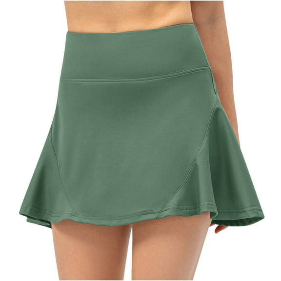 Ersazi White Plus Size Dress for Women Women's Fake Two-Piece Running Casual Summer Sports Exercise Cycling Shorts Gym Yoga Tennis Skirt (Including Pocket) Sundresses for Women Green Xl