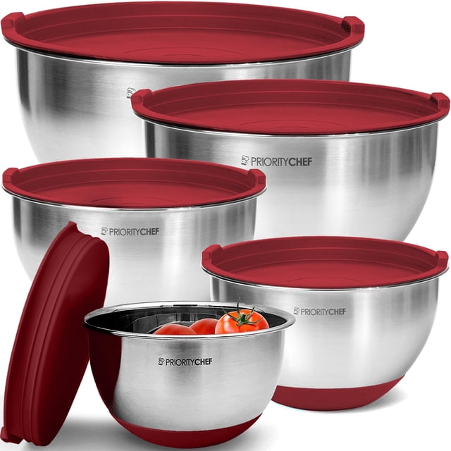 Set de bowls para mezclar de acero inoxidable Priority Chef con tapas