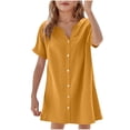 thumbnail image 1 of breaise Robe Fille Mignonne à Boutons, Robe Chemise d'Été à Manches Courtes, Robe Trapèze, Coupe Droite Évasée, Robe T-Shirt d'Été Orange 120, 1 of 5