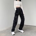 thumbnail image 1 of Bolsillos Patchwork Baggy Jeans Moda Streetwear 100% Algodón Mujer Pantalones de mezclilla Sueltos negro L JAMW Sencillez, 1 of 5