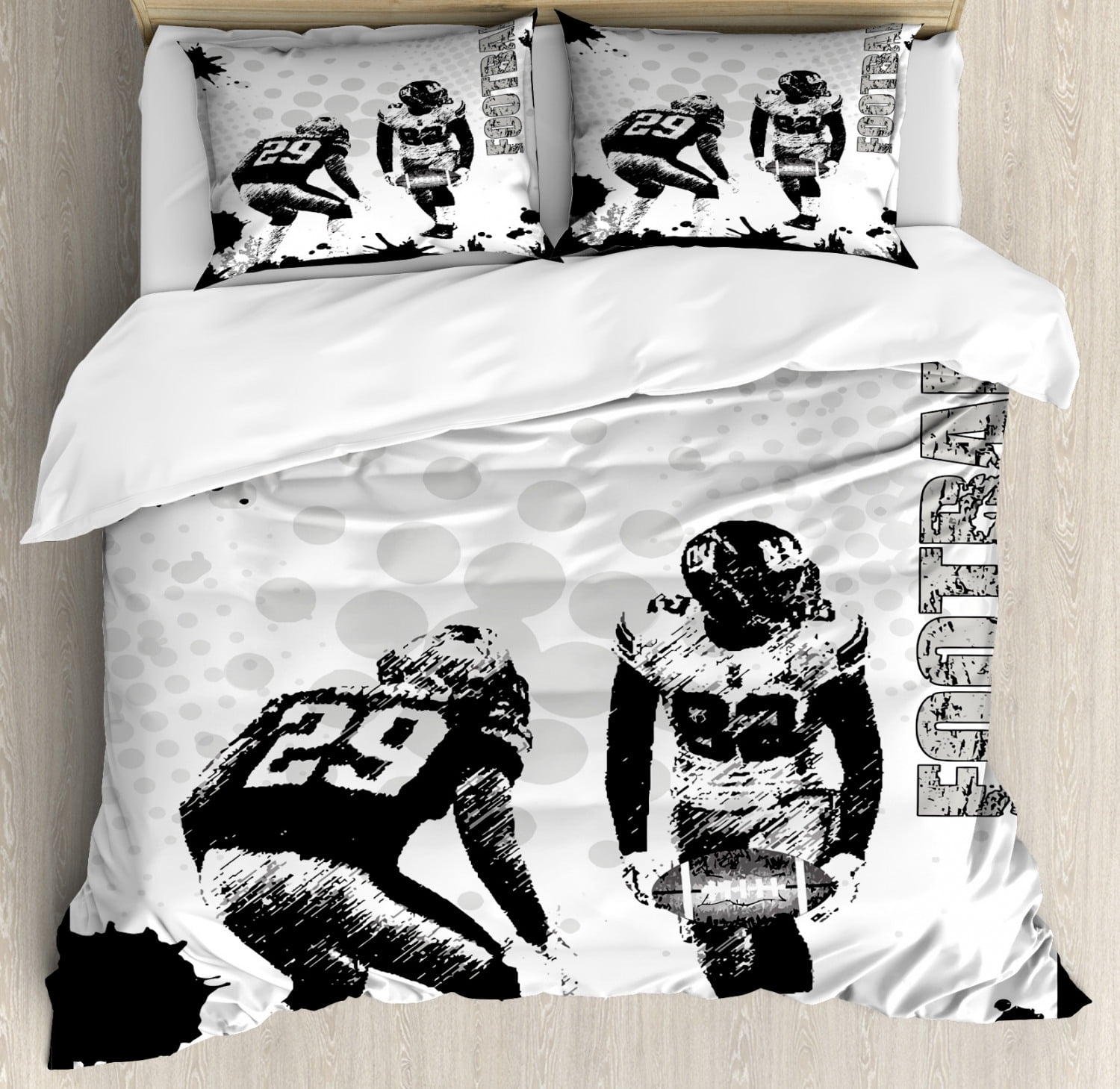 Sports Duvet Cover Set, Grungy American Football Image International Team World Cup Kick Play