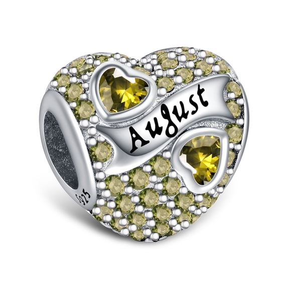 ROSIANNA 925 Sterling Silver Birthstone Paved Charms for Charm Bracelets & Necklaces Heart Bead Charms