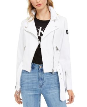 Knit Stretch Denim Jean Jacket White 