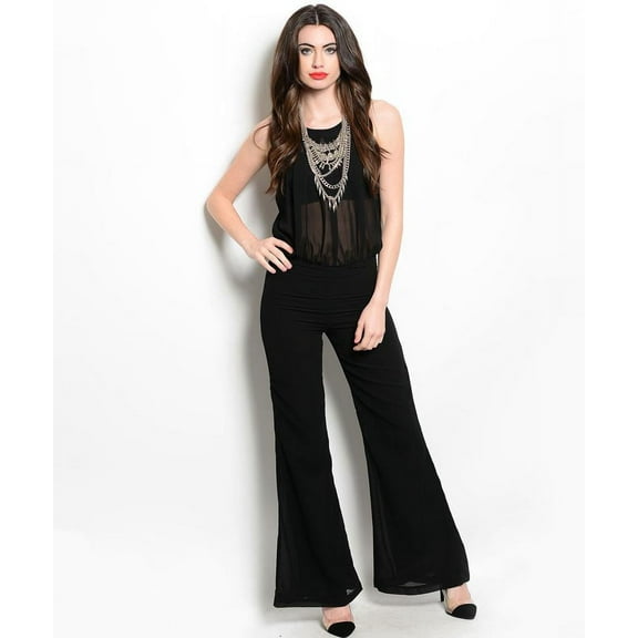 ANGL Juniors Sheer Open Back Jumpsuit Black M