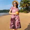 thumbnail image 4 of Picia Delicate Pink Carnations Pattern Women's Short Sleeve Summer Dress Pleated Loose Swing Knee Length Short Sleeve Swing Dresses, 4 of 6