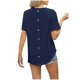 thumbnail image 3 of Camisetas de Manga Larga de las Mujeres de Color Sólido Botón Trasero Manga Corta Superior, Suelto Ajuste Casual Camiseta Diaria, 3 of 5