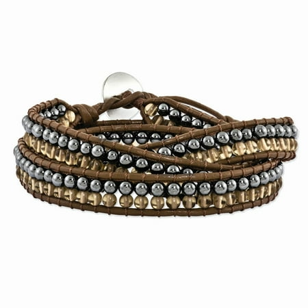 Smoky Quartz Vermeil Bracelet Roy Rose Jewelry Hematite and Smoky Quartz Bead and Leather Multi-wrap Bracelet 7-8