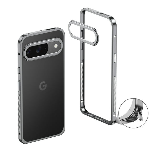 Designed for Google Pixel 9 / 9 Pro Frame Metal Bumper Frame Slim Hard Phone Case,With Lens Protector,Raised Edge Protection,No Back Heat Dissipation Design,Shockproof Phone Case,Gray