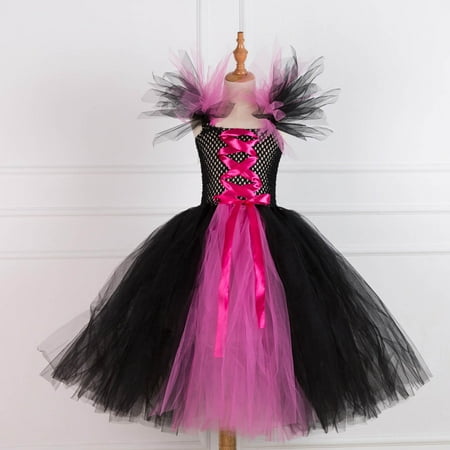

QISIWOLE Kids Girls Halloween Fashion Cute Stitching Color Frenulum Mesh Hollow Out Princess Dress Sales