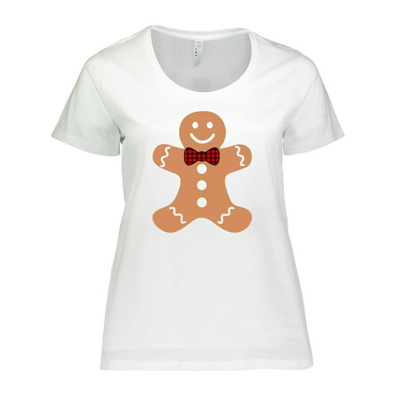 Inktastic Cute Gingerbread Man with Red Plaid Bowtie Women's Plus Size T-Shirt