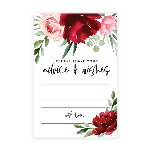 Koyal Wholesale Burgundy Blush Greenery Wedding Advice & Well Wishes Guest Book Cards for Bride and Groom, 56 Pack