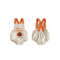 thumbnail image 2 of BemeyourBBs Newborn Baby Boy Girl My First Halloween Outfit Infant Baby Boys Girls Summer Fall Clothes Bubble Romper Overalls Cute Pumpkin Letters Embroidery Sleeveless Square Neck Bodysuit Playsuit, 2 of 9