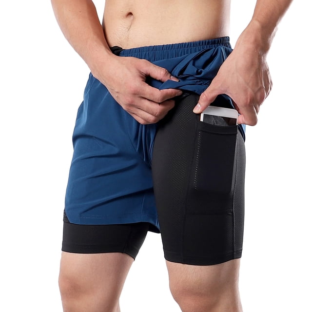 Pantalones cortos de hombre Pantalones cortos 2 en 1 para correr para hombre con bolsillos para toallas, pantalones cortos de ejercicio de secado rápido para entrenar en el gimnasio Arsuxeo Pantalones cortos de hombre