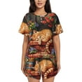 thumbnail image 1 of Fotbe Sleeping Cat Flowers Conjunto de Pijama Estampado para Mujer, 2 Piezas, Ropa de Dormir con Camiseta de Manga Corta y Shorts Suaves-Medium, 1 of 6