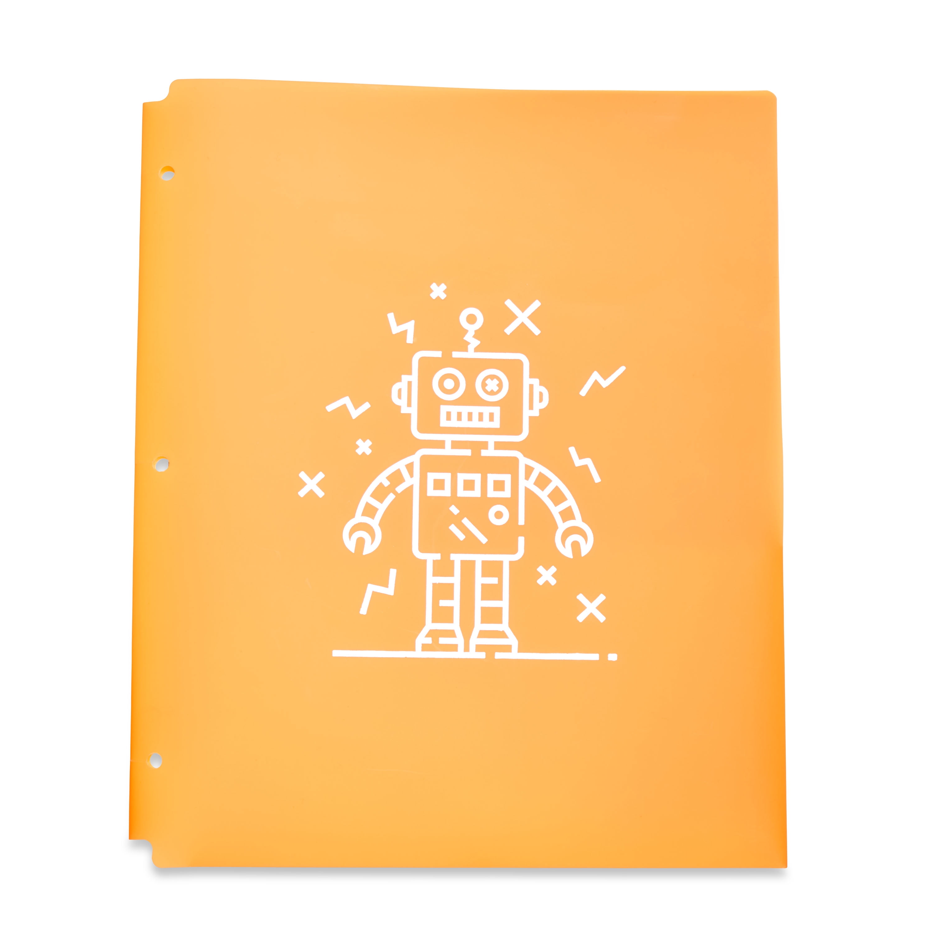 Pen+Gear Poly 2-Pocket Folder, Orange with Foil Robot Design
