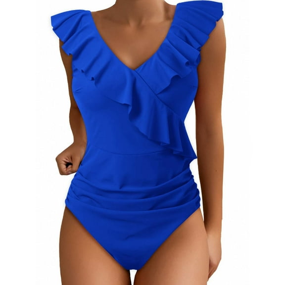 One Piece Swimsuit Women Bikinis for Women Women's Swimsuits Cute Bathing Suit Ruffle V Neck Swimwear