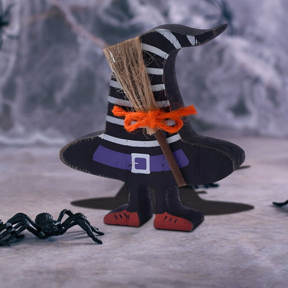 Halloween Wooden Decorations, Spooky Ghost Ornaments, Indoor Halloween Centerpiece Decor, Safe Pet-Friendly Painted Wood, Interactive Halloween Tabletop Display