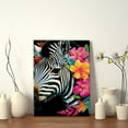 thumbnail image 4 of Framed Canvas Art Wall Decor Canvas Prints Pictures Wall Art,Beautiful Zebra With Colorful Tropical Flowers On Black Background Artwork for Home Decor, Living Room, Office-12x16 Inches, 4 of 4