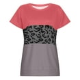 thumbnail image 4 of USSUMA Womens Blouses and Tops Dressy Women's Plus Size Tops Leopard Print Oversized Color Block Tunic Round Neck Summer Short Sleeve Shirt, 4 of 5