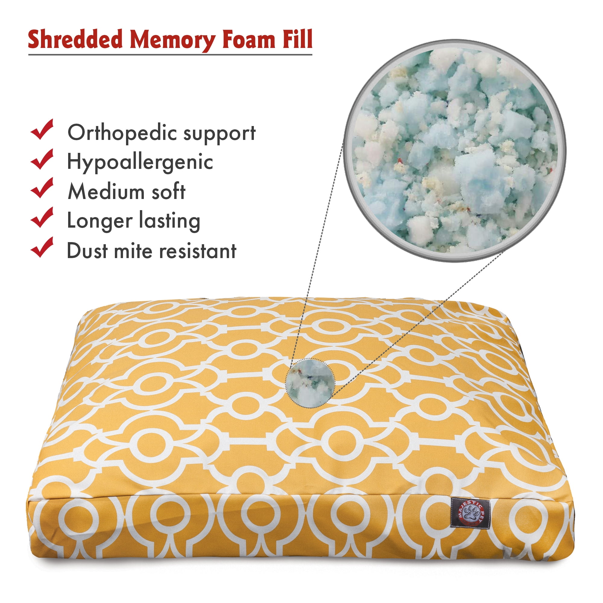 Majestic Pet | Athens Shredded Memory Foam Rectangle Pet Bed For Dogs, Removable Cover, Citrus, Medium