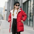 thumbnail image 6 of Boys Girls Long Heavyweight Hooded Puffer Jacket Packable Autumn and Winter Long Down Coats Red 110, 6 of 6