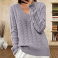 thumbnail image 2 of IROINNID Women Solid Color V Neck Knitted Sweater Long Sleeve Pullover Knitwear Casual Blouse Winter Warm Soft Comfortable Tops for Daily Wear(Purple#2,L), 2 of 6