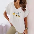 thumbnail image 4 of WREESH Cotton Linen Casual T-Shirt for Women Short Sleeve Sunflower Print V-Neck White, 4 of 6