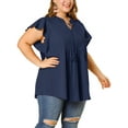 thumbnail image 5 of Unique Bargains Women's Plus Drawstring Split V Neck Flutter Sleeve Tunic Top, 5 of 8