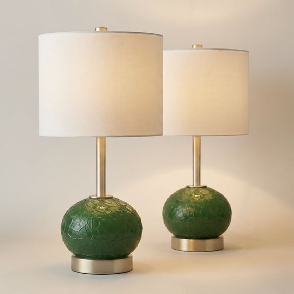 360 Lighting Maris 20" High Green Glass and Satin Brass Table Lamp Set of 2