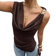 thumbnail image 3 of Women's Draped Cowl Neck Ruched Sleeveless Tank Top Going Out Tops Elegant Brunch Outfit Summer Beach Vacation Going Out Womens Tops Coffee L, 3 of 5