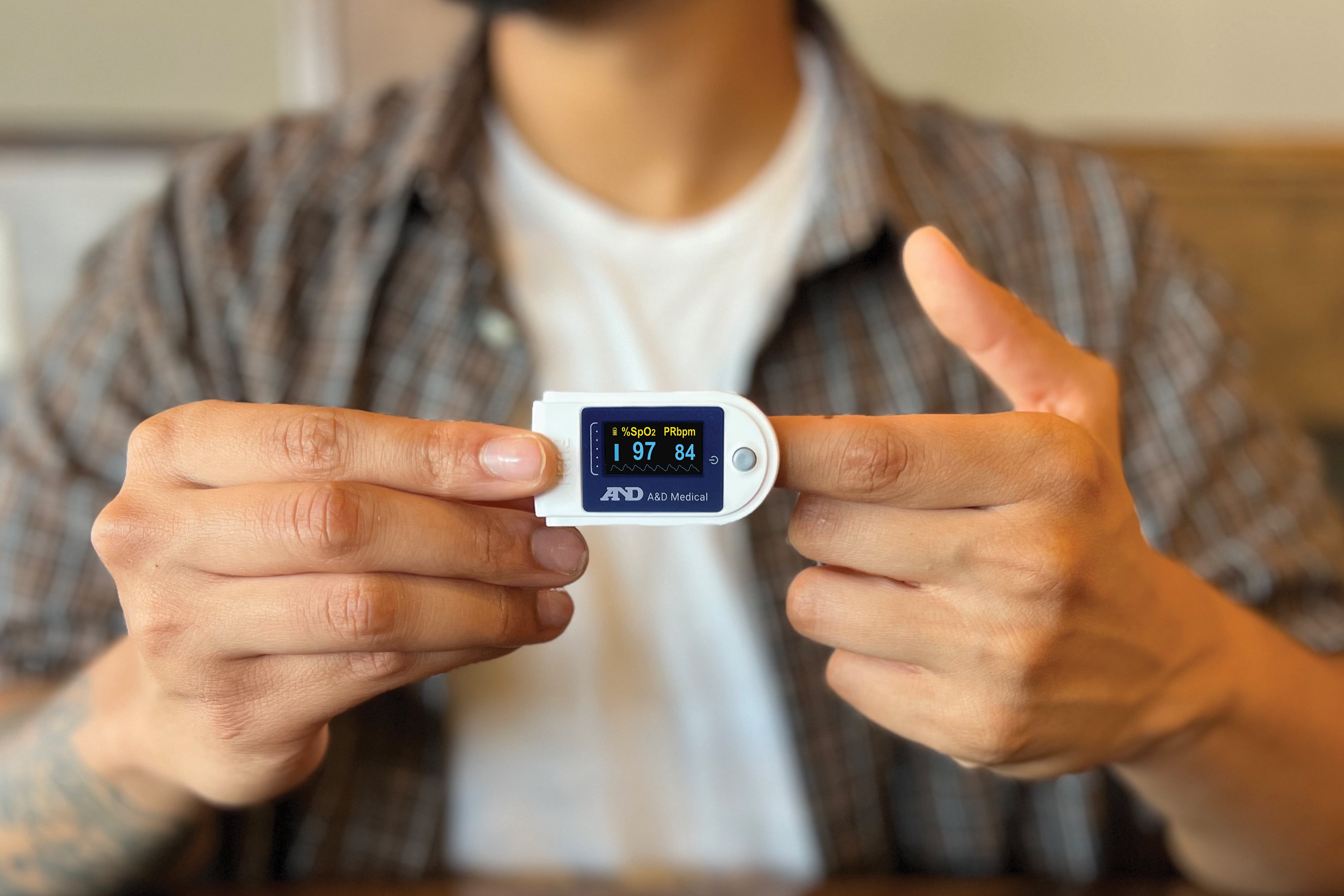 A&D Medical Fingertip Pulse Oximeter for Sports, UP-200BLE, SpO2 & Pulse Rate Tracker, Carrying Case, Lanyard, AAA Batteries